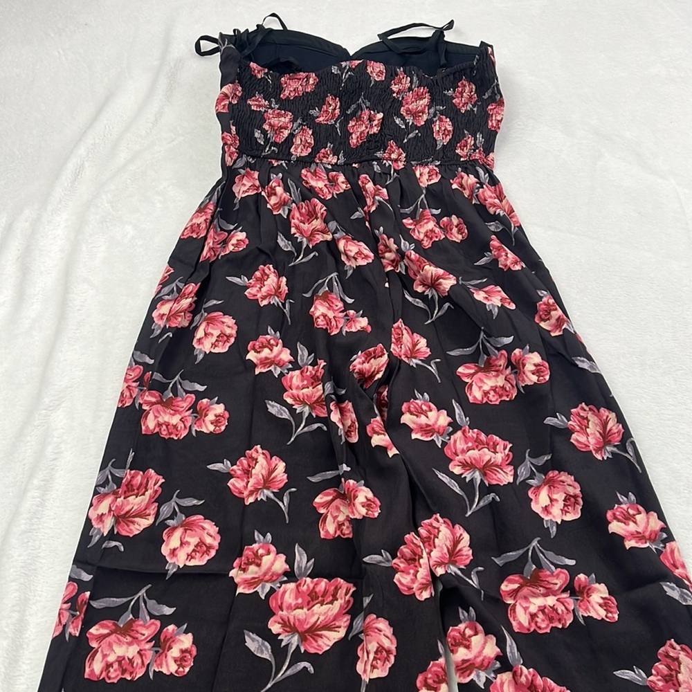 NEW Band of Gypsies S Black Pink Rose Floral Smocked Romper
